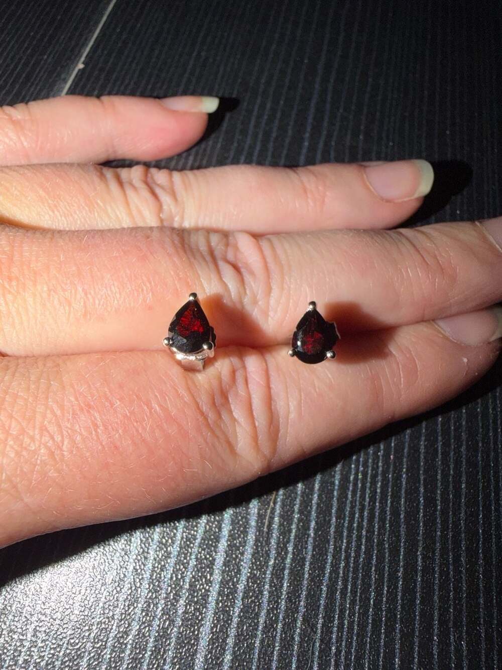 Quinn 925 Sterling Silver Pear Cut Garnet Stud Earrings